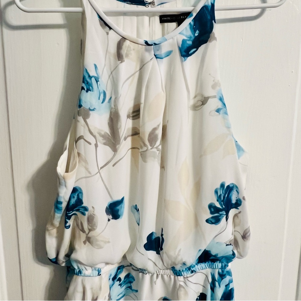 White House Black Market WHBM White and Blue Floral Dress, size 12